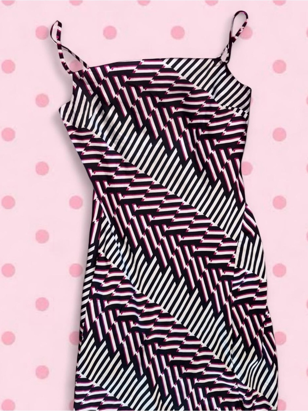 Express Striped Geometric Spaghetti Strap Dress in Black, White & Pink